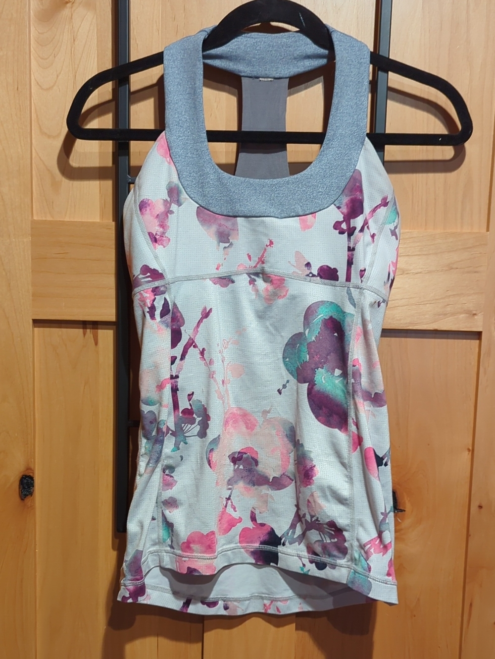 Lululemon Scoop Neck Tank Blurred Blossoms White / Heathered Fossil Sz 6 GUC